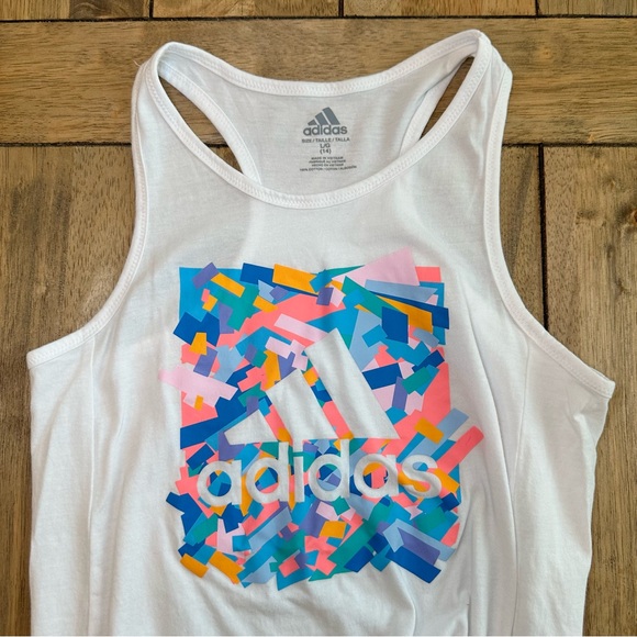 NWOT Adidas Girl Tank Top with Fluorescent Confetti Neon & Side Tie / Size 14 - Picture 6 of 10